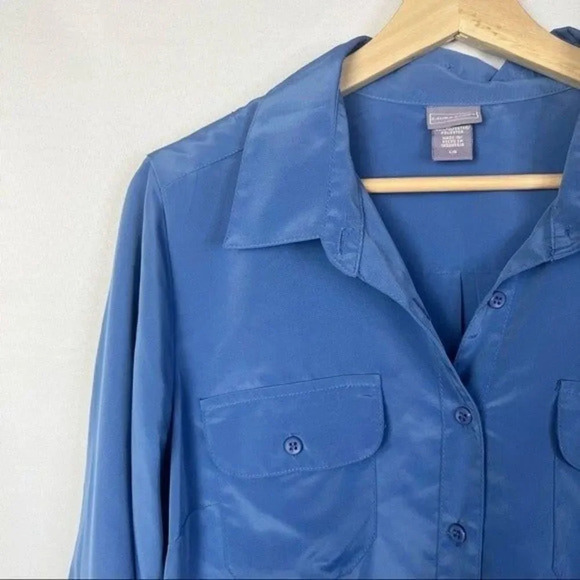 Laura Scott Blue Collar Long Sleeve Button Down L - Picture 3 of 3